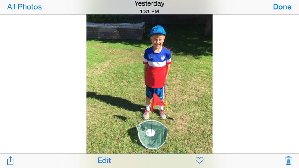 At Age 6, Elliot get his 1st Hole in One...with a wiffle ball that is !